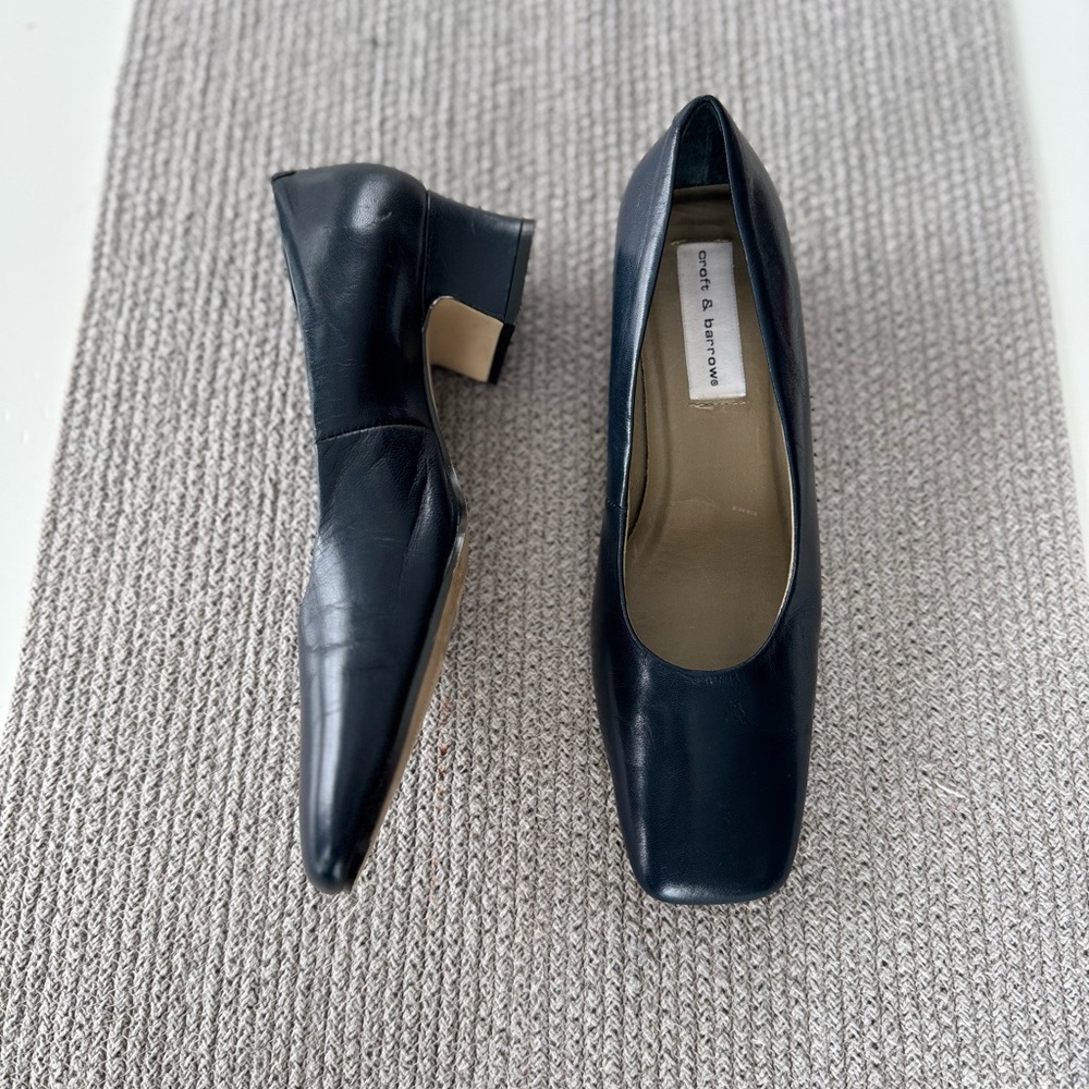 Vintage navy leather square-toe heels - Picture 6 of 12